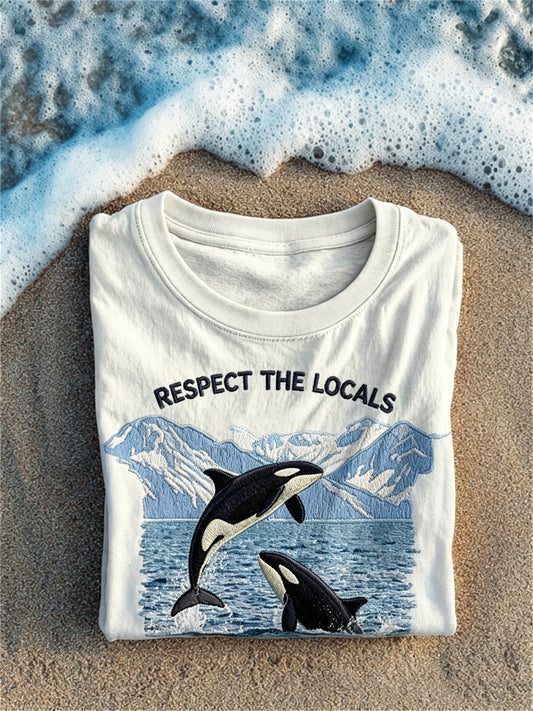 Women's Respect the Locals Killer Whale Seascape Print short-sleeved T-shirt
