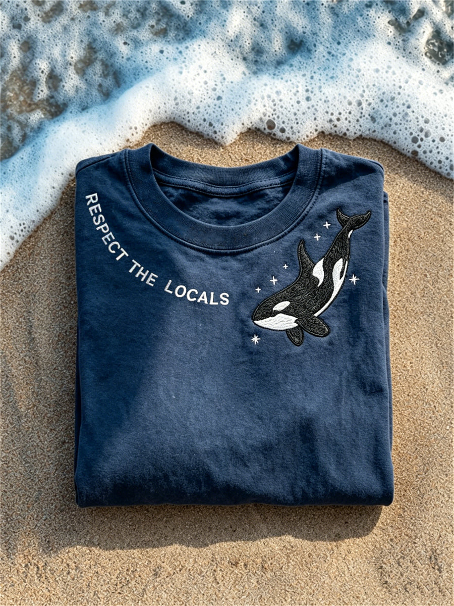Women's Respect the Locals Killer Whale Print short-sleeved T-shirt