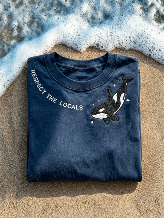 Women's Respect the Locals Killer Whale Print short-sleeved T-shirt