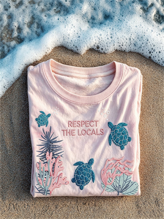 Women's Respect the Locals Sea Turtles & Coral Print short-sleeved T-shirt