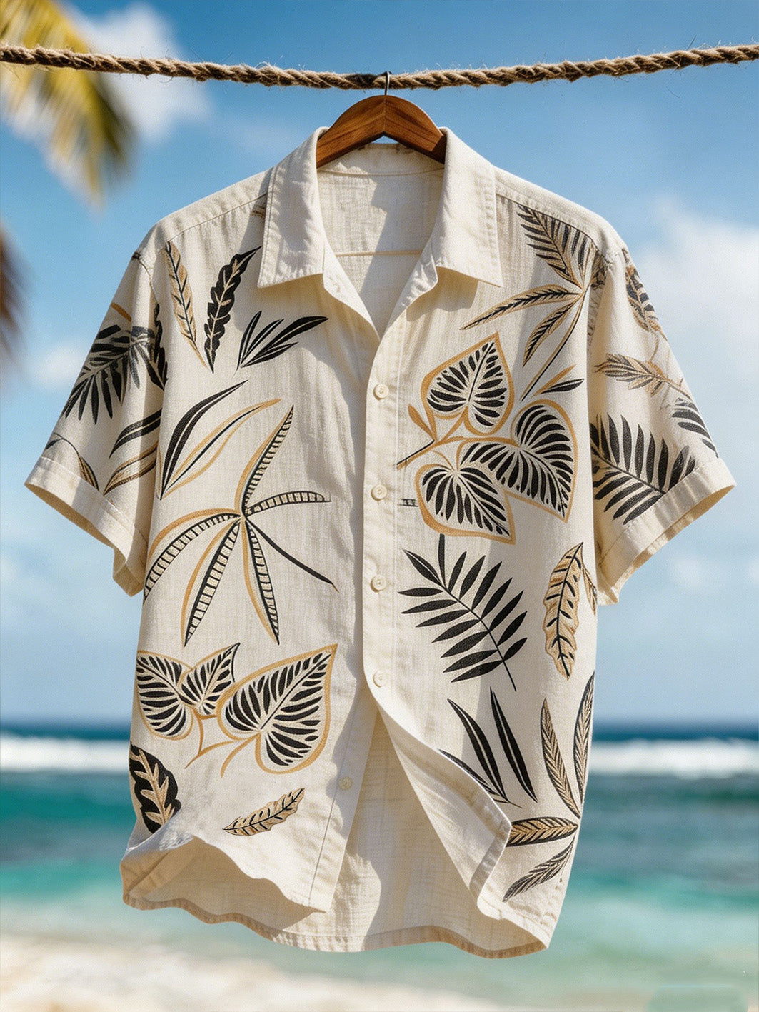 Men's Vacation Style Plant Flower Pattern Printed Casual Short Sleeve Shirt