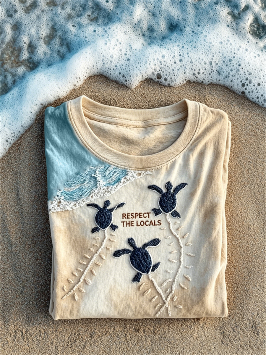 Women's Respect the Locals Baby Sea Turtles Coast Print short-sleeved T-shirt