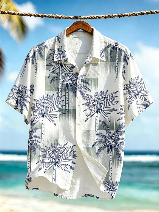 Men's Vacation Style Plant Flower Pattern Printed Casual Short Sleeve Shirt