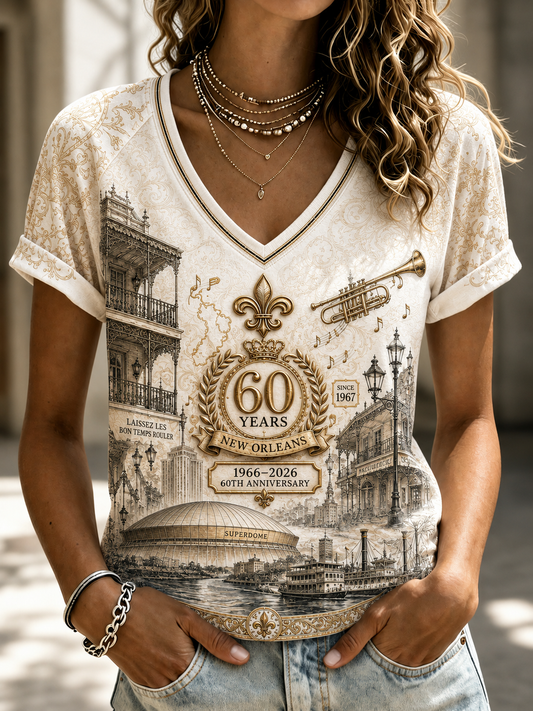 Women's New Orleans Saints V-Neck Off-Shoulder Short-Sleeved T-Shirt