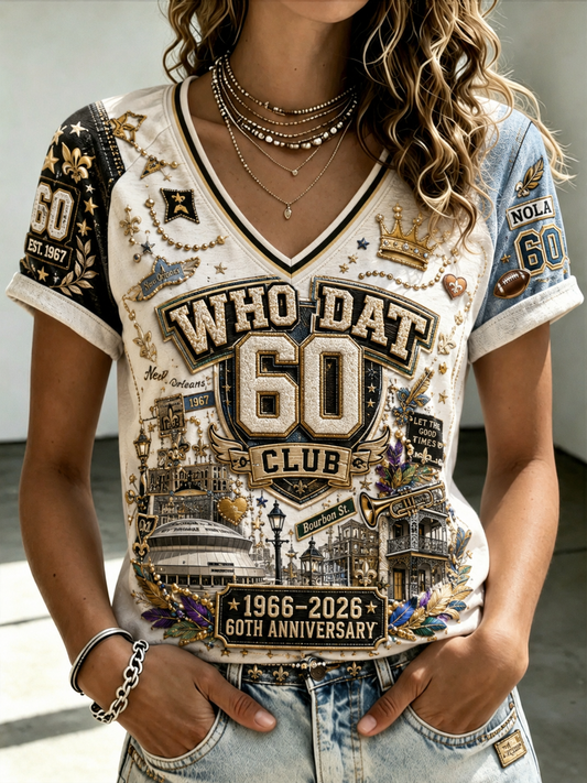 Women's New Orleans Saints V-Neck Off-Shoulder Short-Sleeved T-Shirt