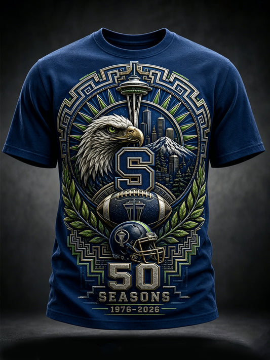 Men's Seattle Seahawks 50th Anniversary Art Print T-Shirt
