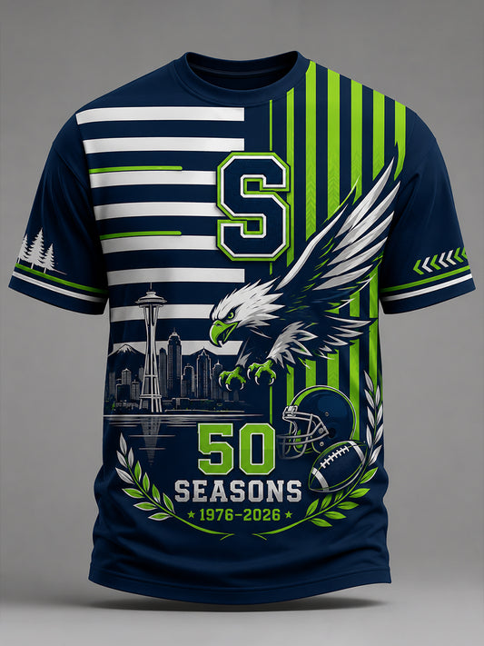 Men's Seattle Seahawks 50th Anniversary Art Print T-Shirt
