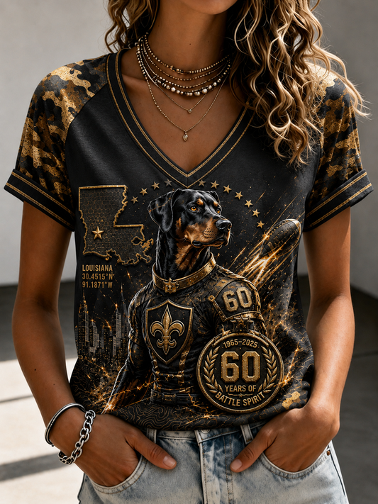 Women's New Orleans Saints V-Neck Off-Shoulder Short-Sleeved T-Shirt