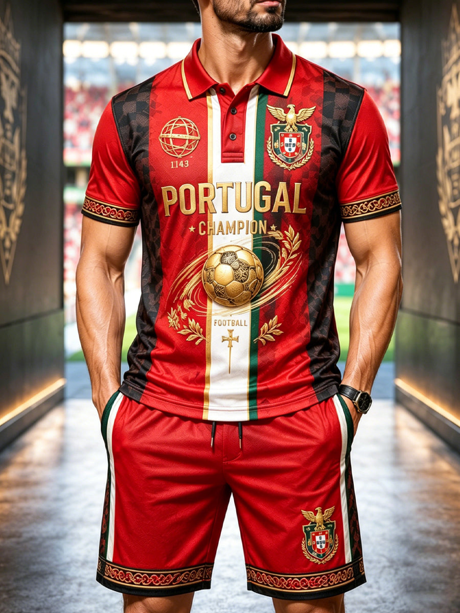 Men's Portuguese Football Match Cheering Element Art Print Polo Suit