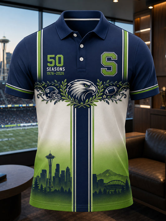 Men's Seattle Seahawks 50th Anniversary Art Print Polo