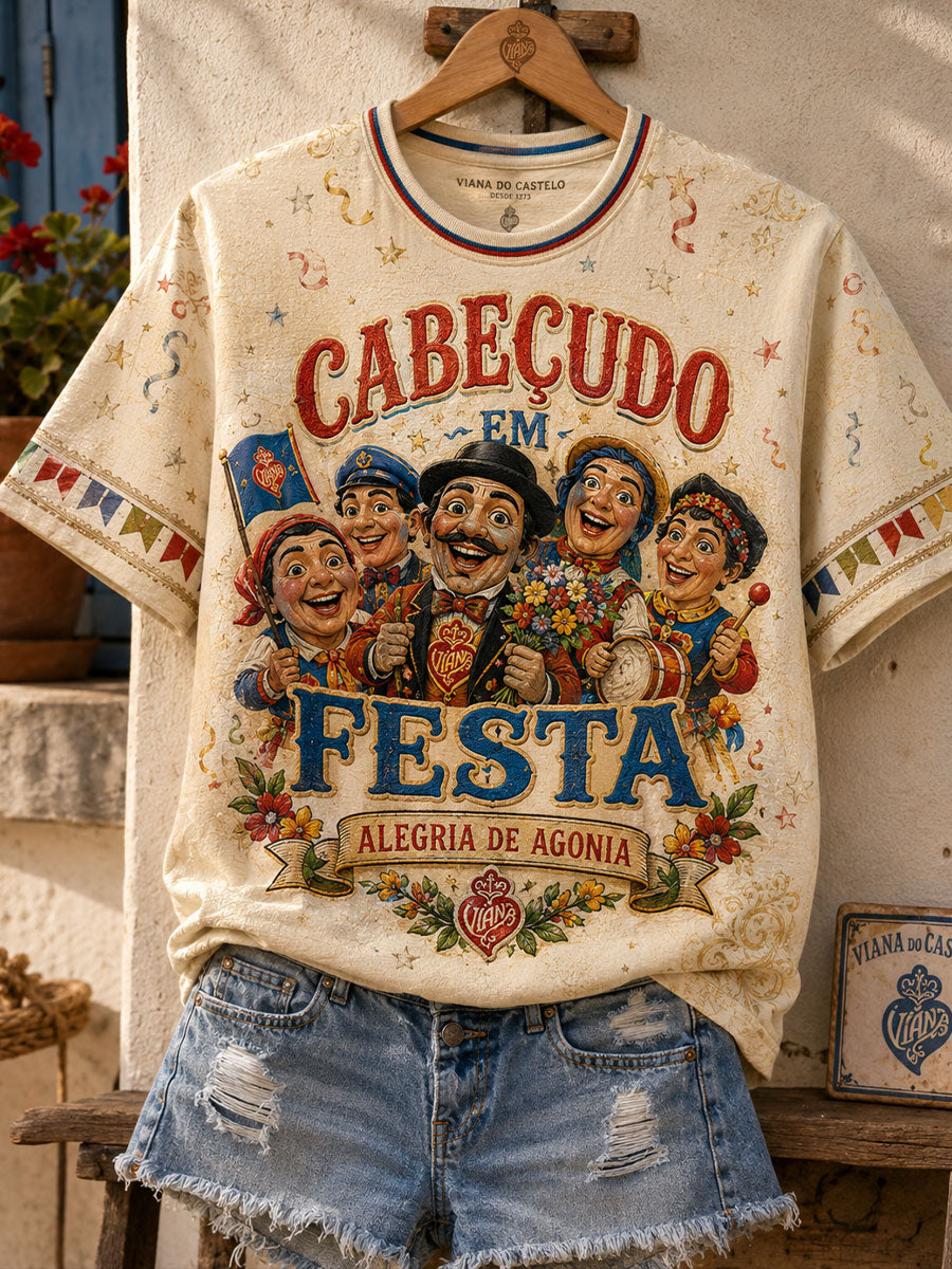 Women's Festas d'Agonia Portugal Art Printed Linen T-shirt