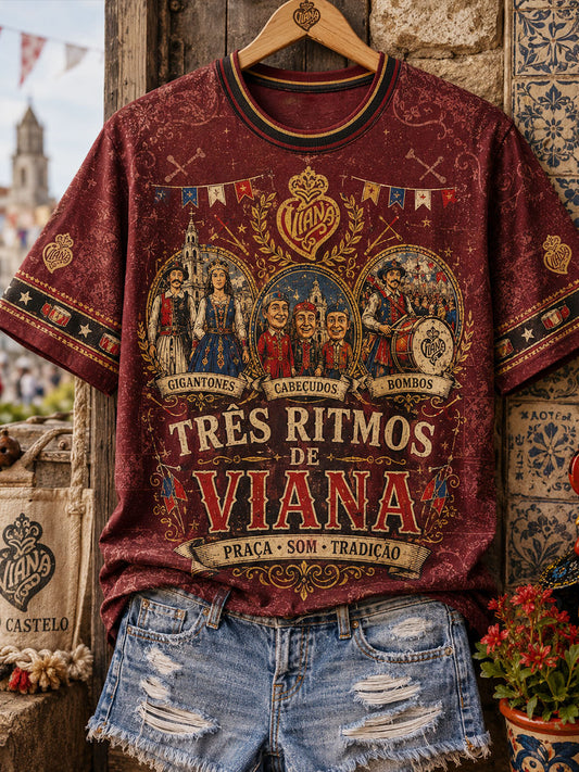 Women's Festas d'Agonia Portugal Art Printed Linen T-shirt