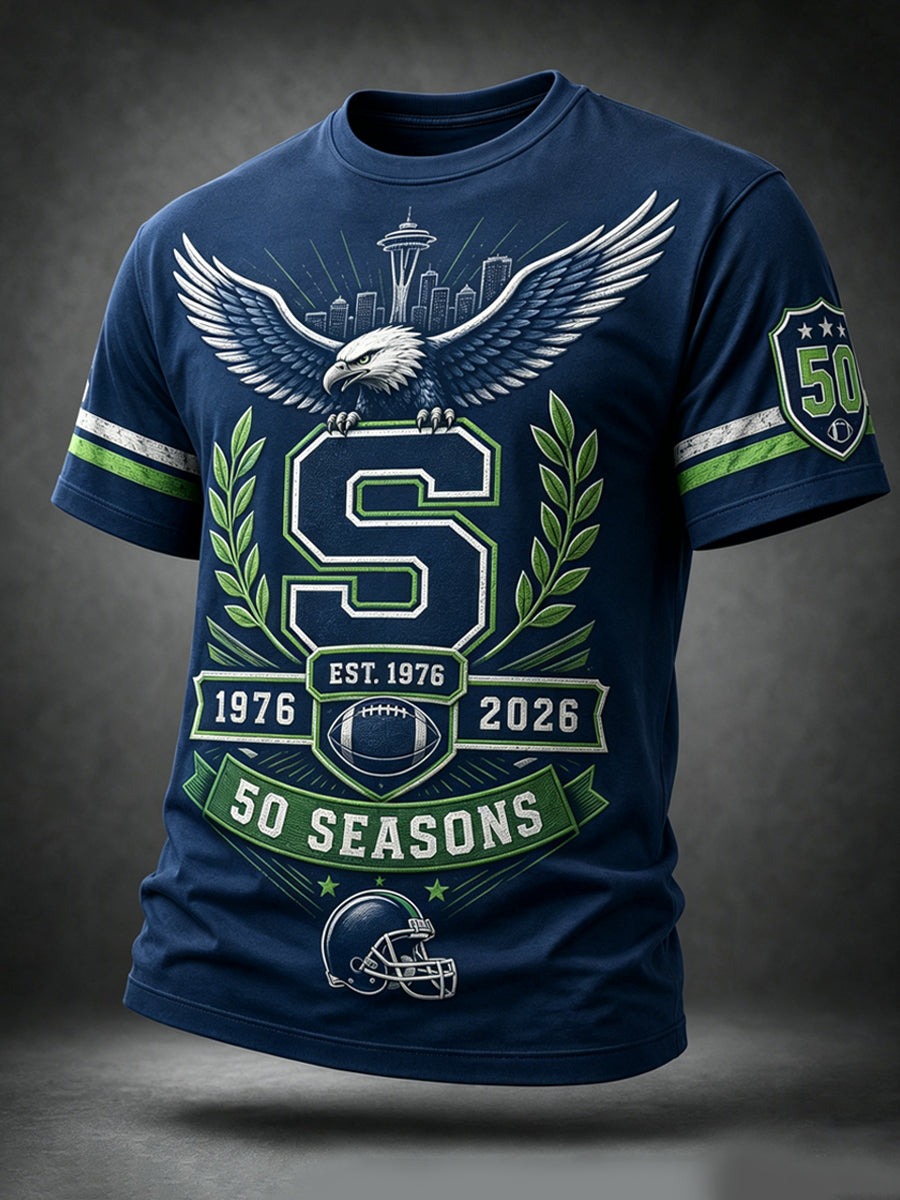 Men's Seattle Seahawks 50th Anniversary Art Print T-Shirt