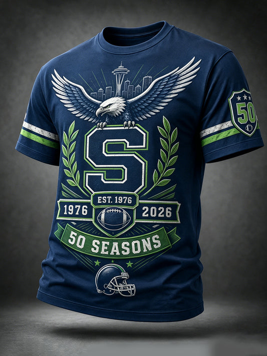 Men's Seattle Seahawks 50th Anniversary Art Print T-Shirt
