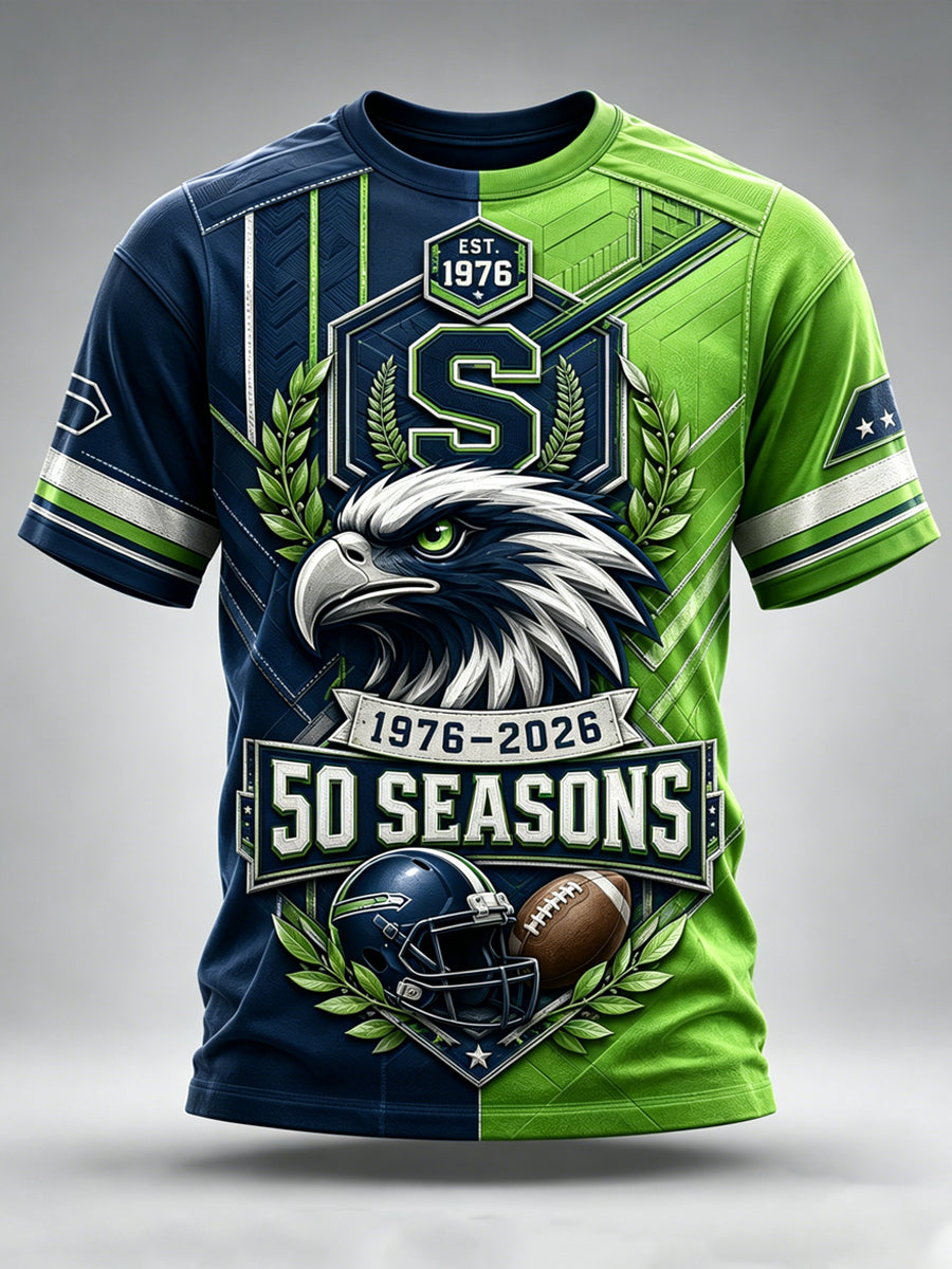 Men's Seattle Seahawks 50th Anniversary Art Print T-Shirt