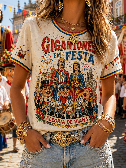 Women's Festas d'Agonia Portugal Art Printed Linen T-shirt