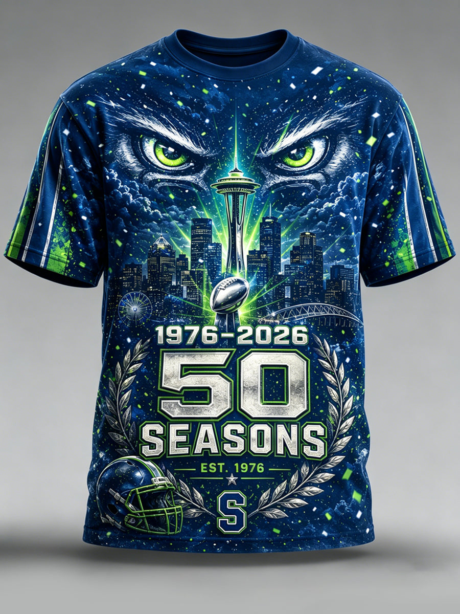 Men's Seattle Seahawks 50th Anniversary Art Print T-Shirt