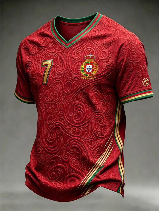 Men's color-blocking design football element casual short-sleeve T-shirt