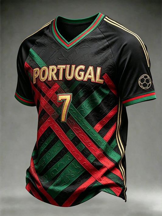 Men's color-blocking design football element casual short-sleeve T-shirt