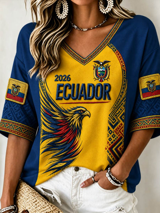 Women's Mid-length Sleeves V-Neck T-Shirt
