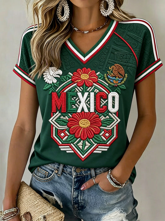 Women's Mexico Soccer Fan Graphic Casual T-Shirt