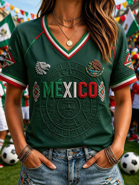 Women's Mexico Soccer Fan Graphic Casual T-Shirt