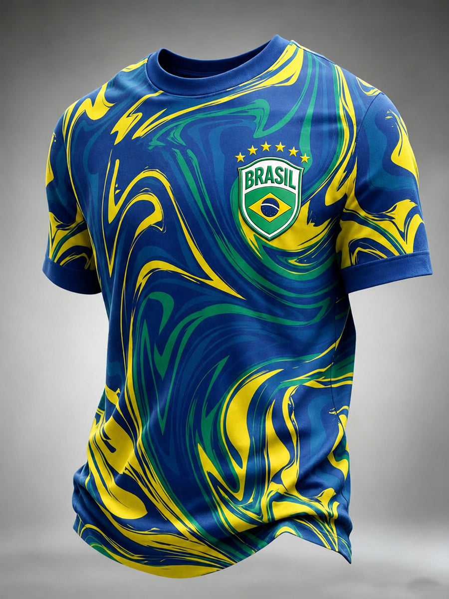 Men's Brazil Football Fan Gift Printed Short Sleeve T-Shirt