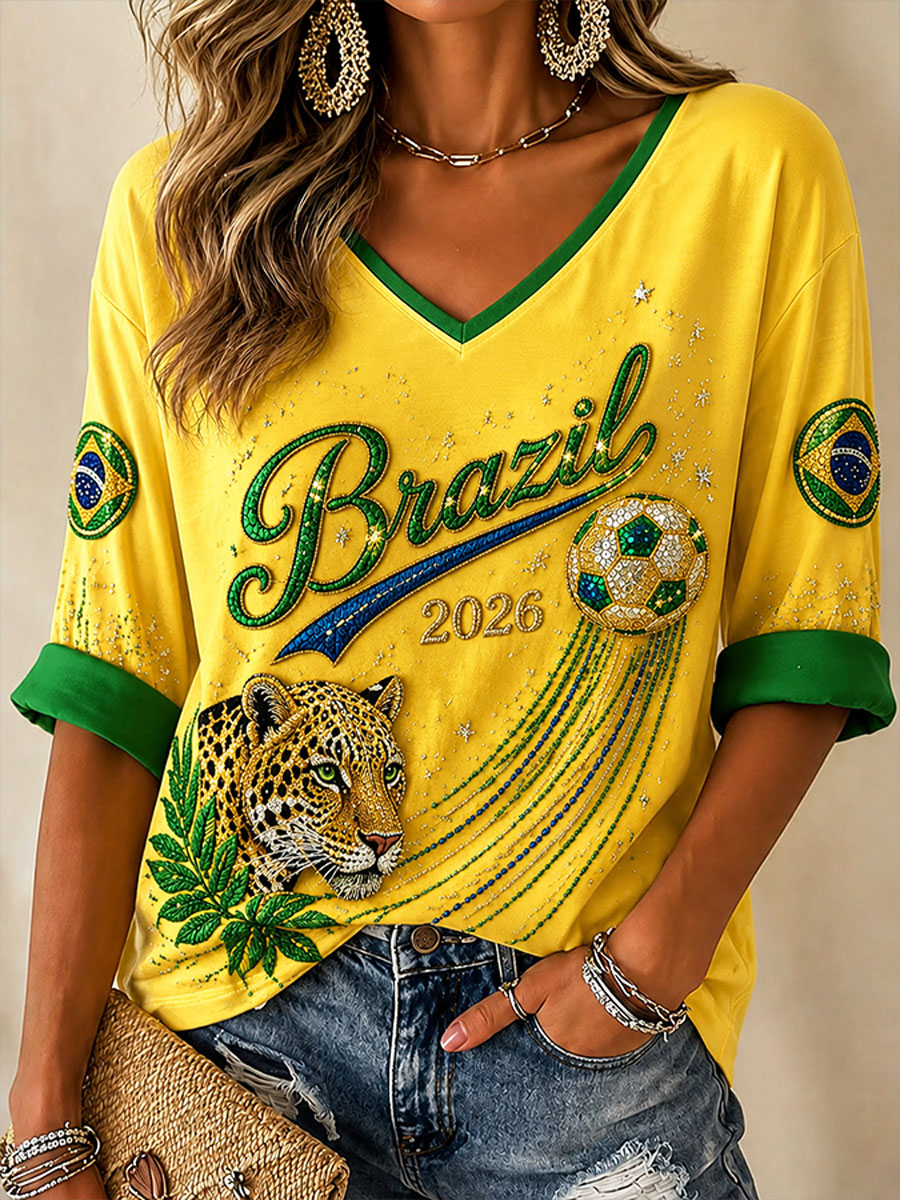 Women's 2026 Brazil Football Style T-shirt