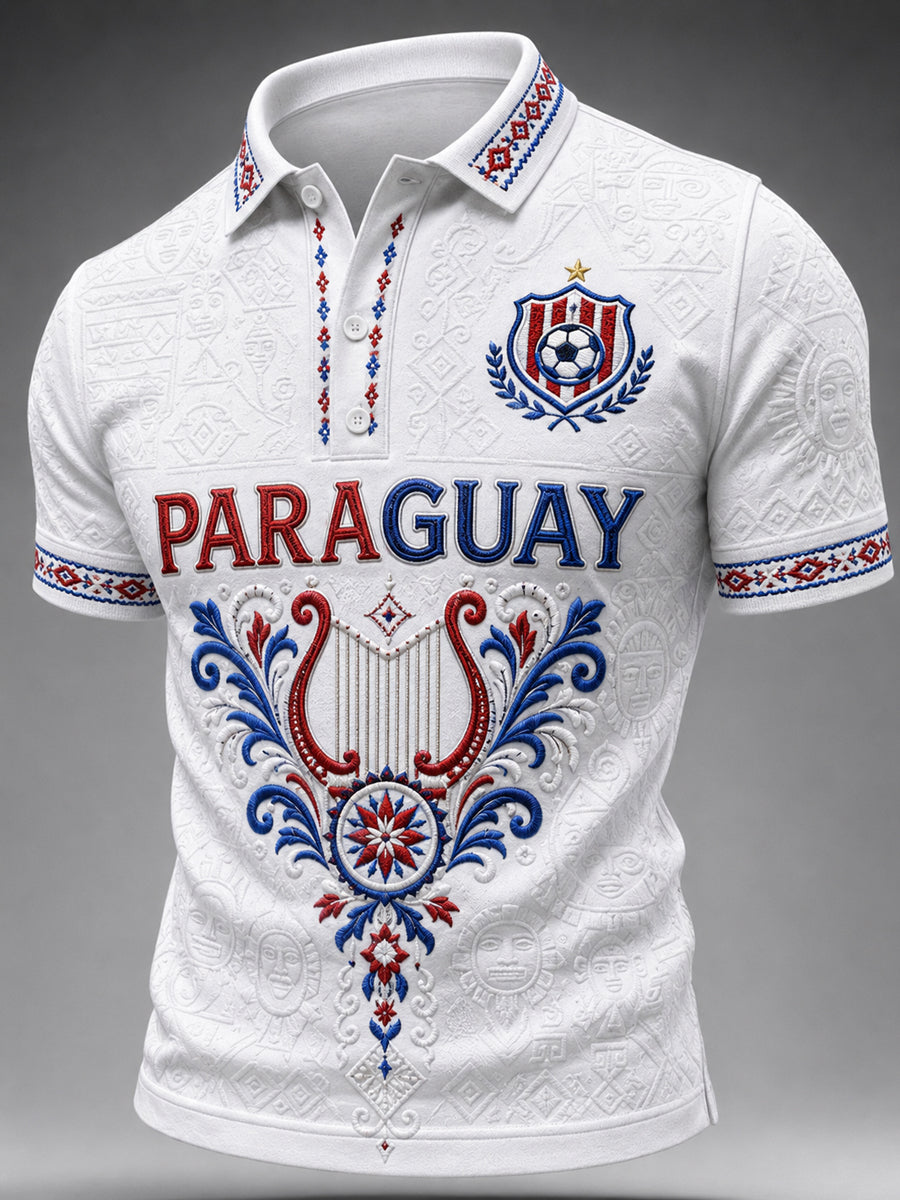 Men's  Paraguay Football Fan Gift Art Print Casual Short Sleeve Top