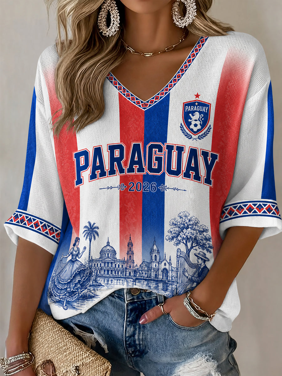 Women's Gift For Paraguay Football Fans Casual Half-Sleeve V-Neck T-Shirt