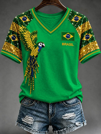 Women's V-neck off-shoulder short-sleeved T-shirt