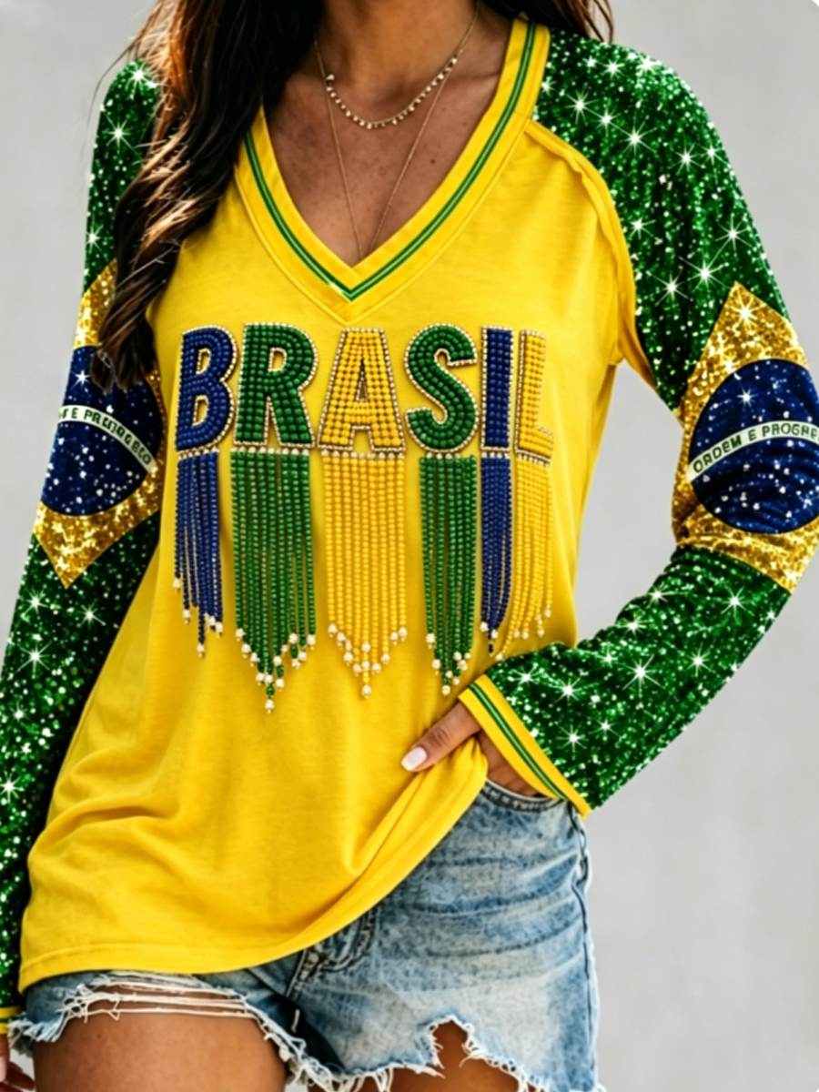 Women's Double Layer Neck Long Sleeve T-Shirt