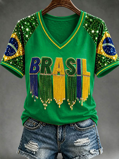 Women's V-neck off-shoulder short-sleeved T-shirt