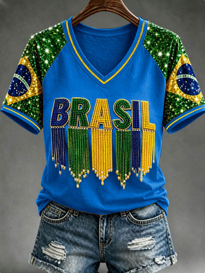 Women's V-neck off-shoulder short-sleeved T-shirt