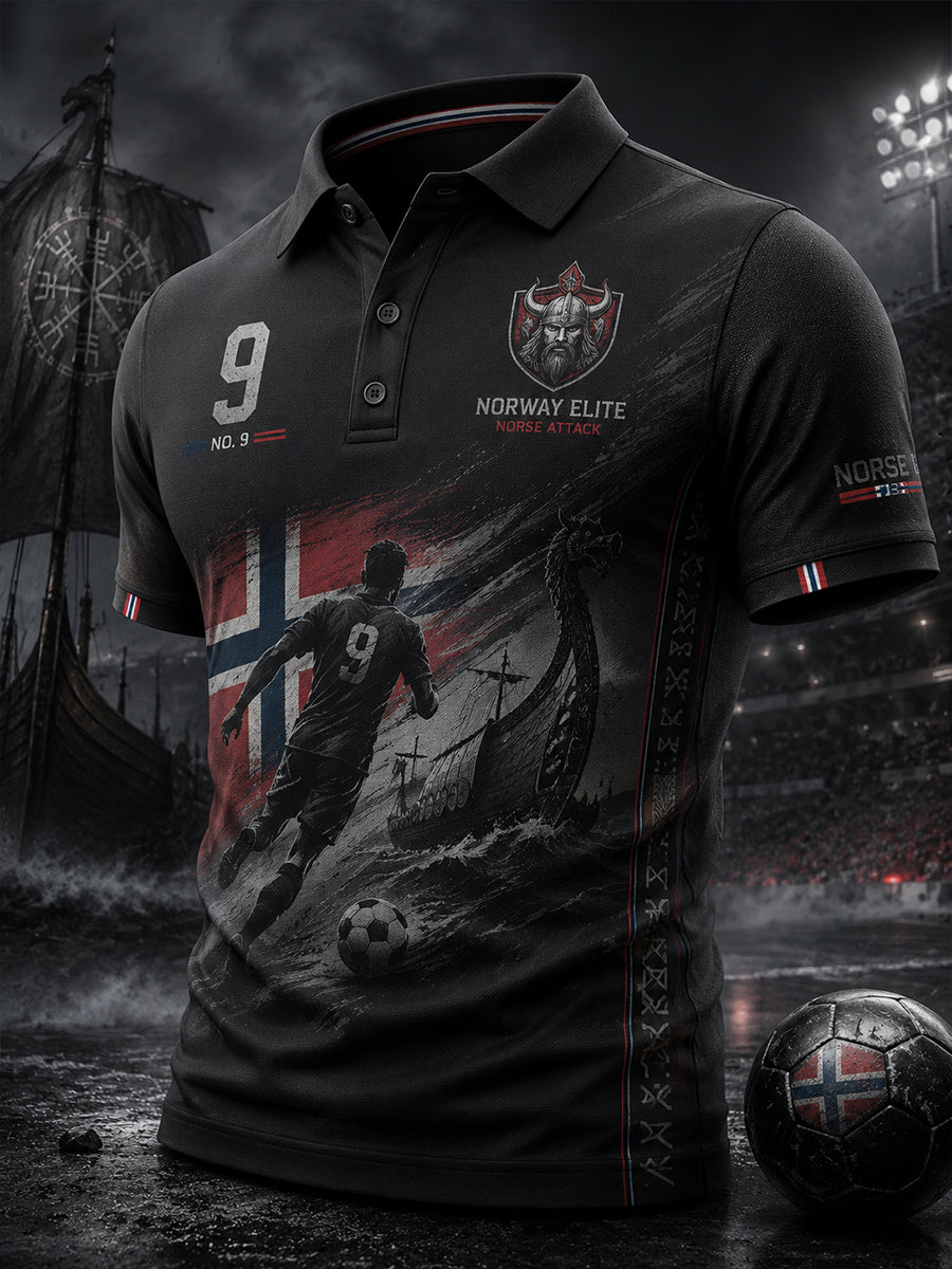 Men's Short-Sleeve Polo Shirt With Viking And Football-Themed Print