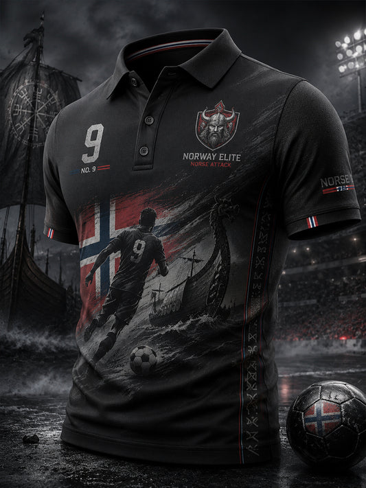 Men's Short-Sleeve Polo Shirt With Viking And Football-Themed Print