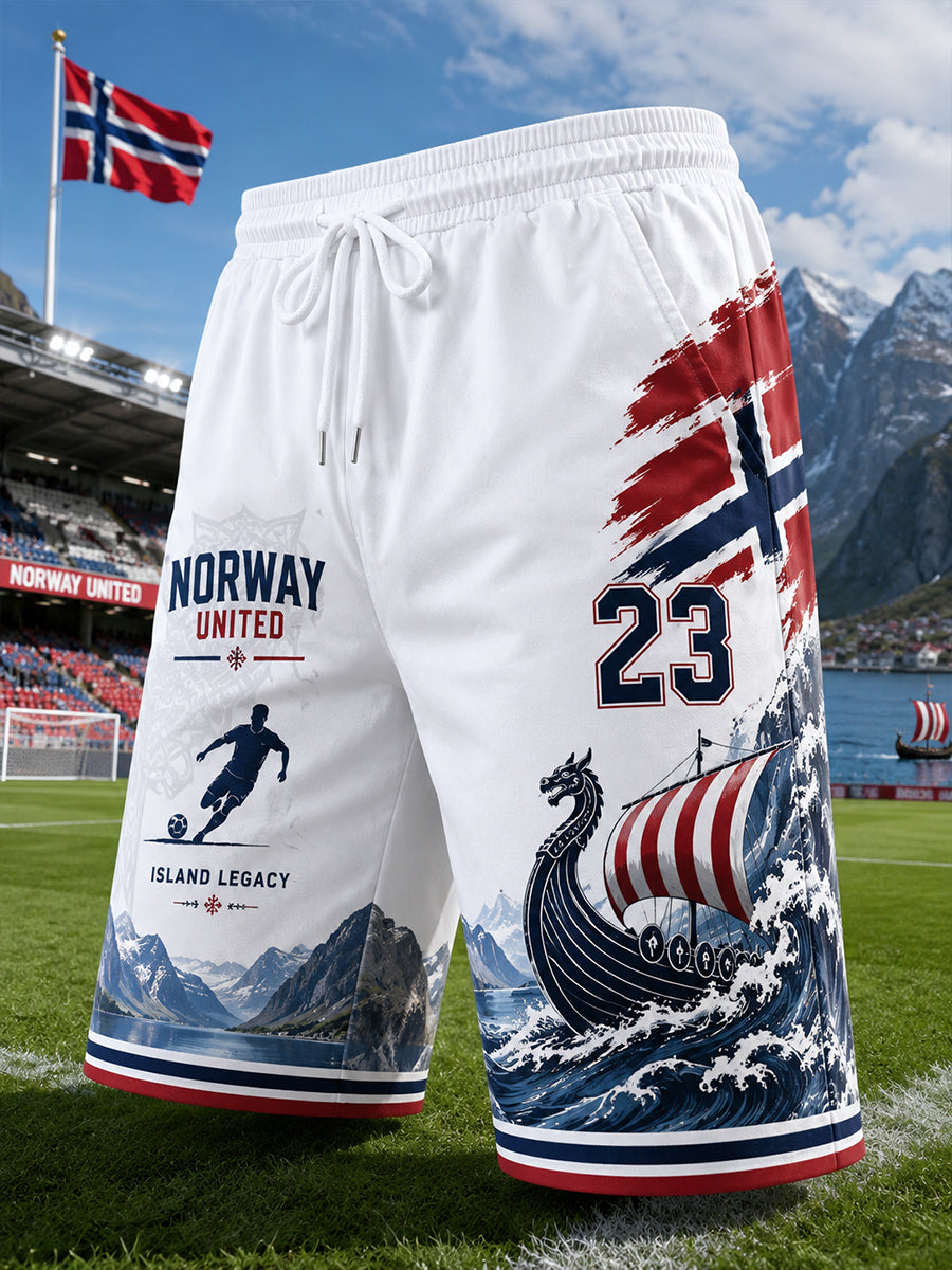 Men's Viking And Football-Themed Print Athletic Shorts