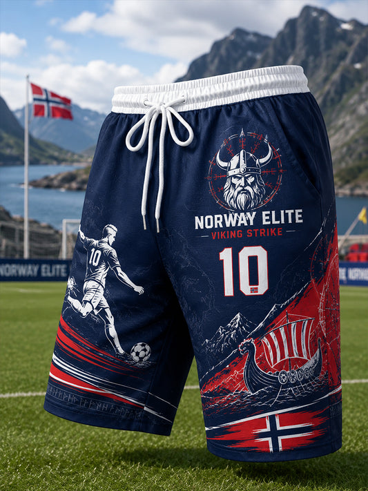 Men's Viking And Football-Themed Print Athletic Shorts