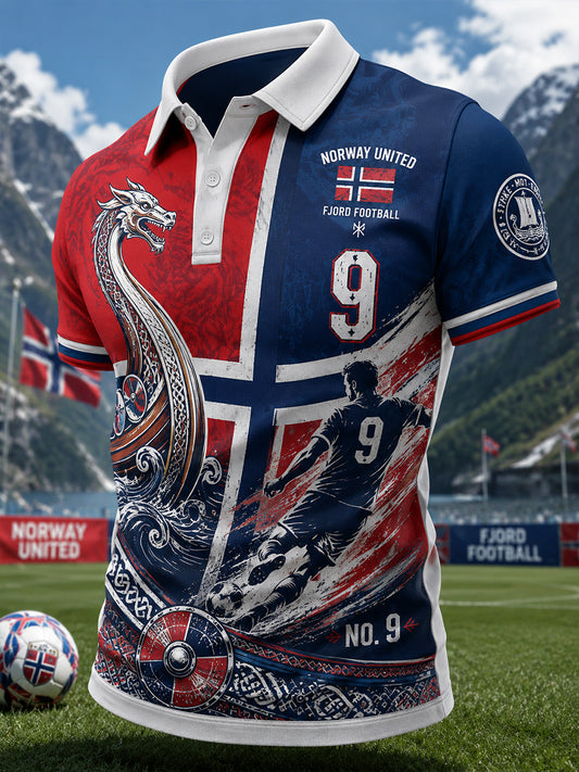 Men's Short-Sleeve Polo Shirt With Viking And Football-Themed Print