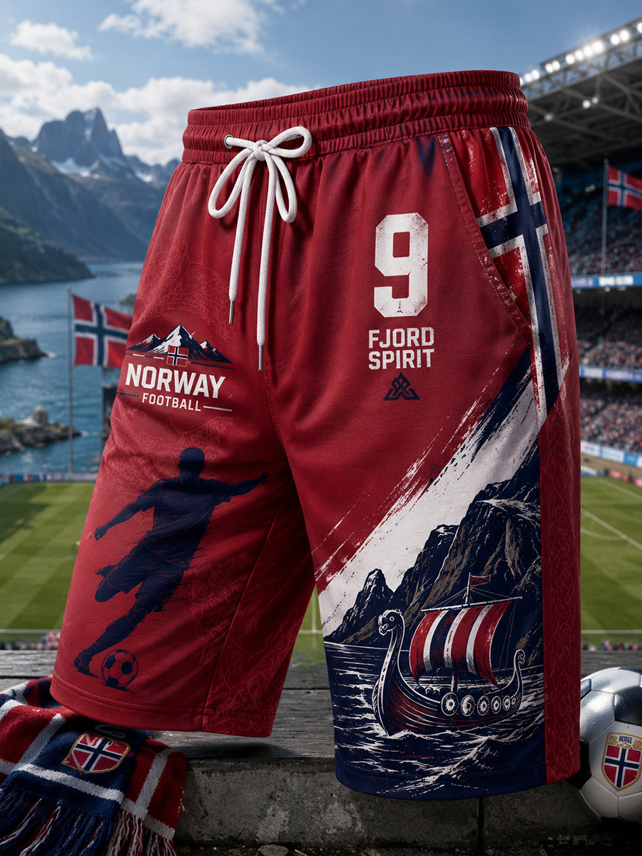 Men's Viking And Football-Themed Print Athletic Shorts