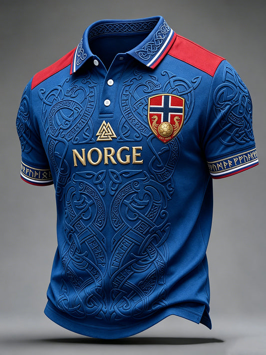 Men's Norwegian Football Inspired Viking Celtic Print Polo Shirt