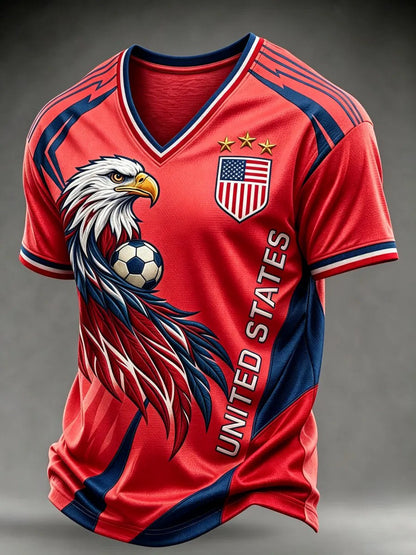 Men's USA Football Printed V-neck T-shirt