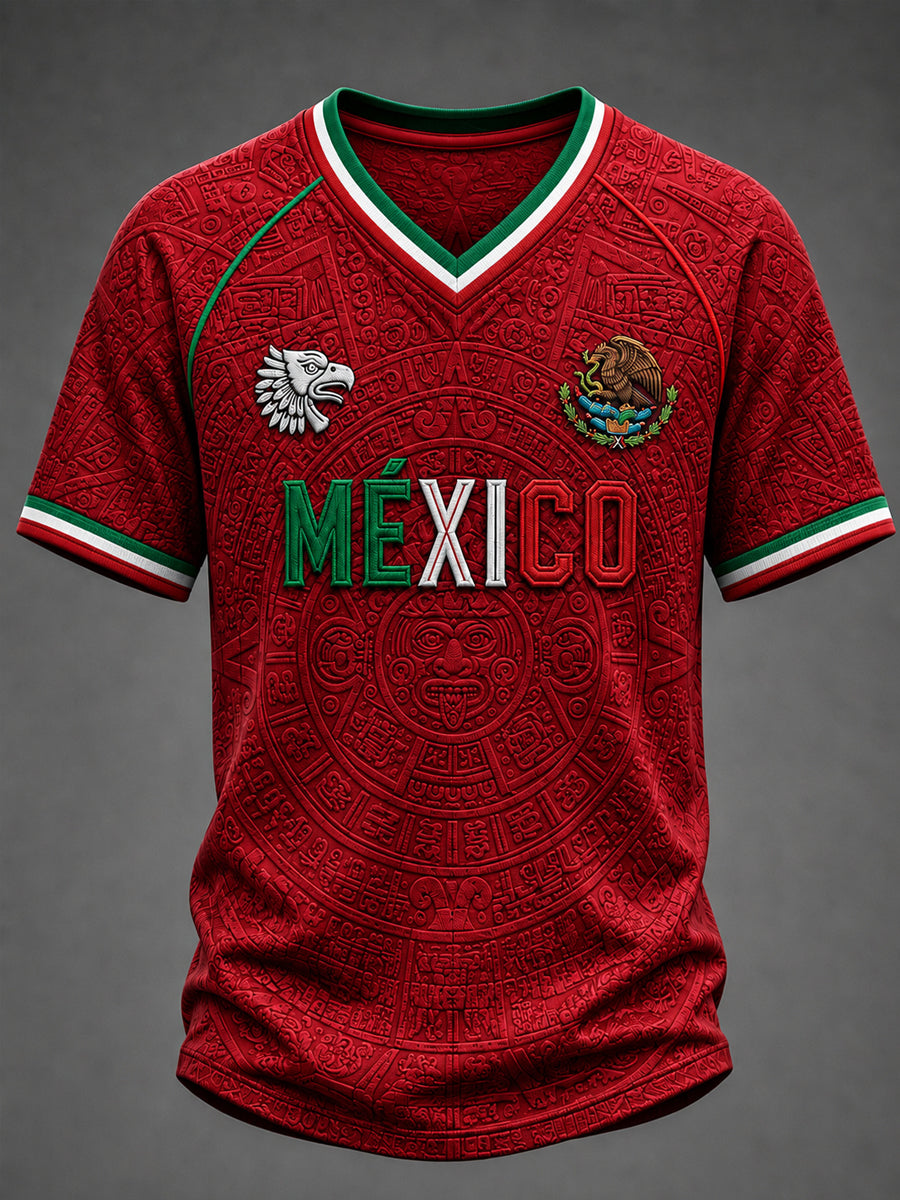 Men's Mexico Football Lover Art V-neck T-shirt