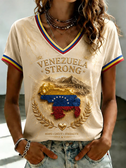 Women's VENEZUELA Printed V-neck T-shirt
