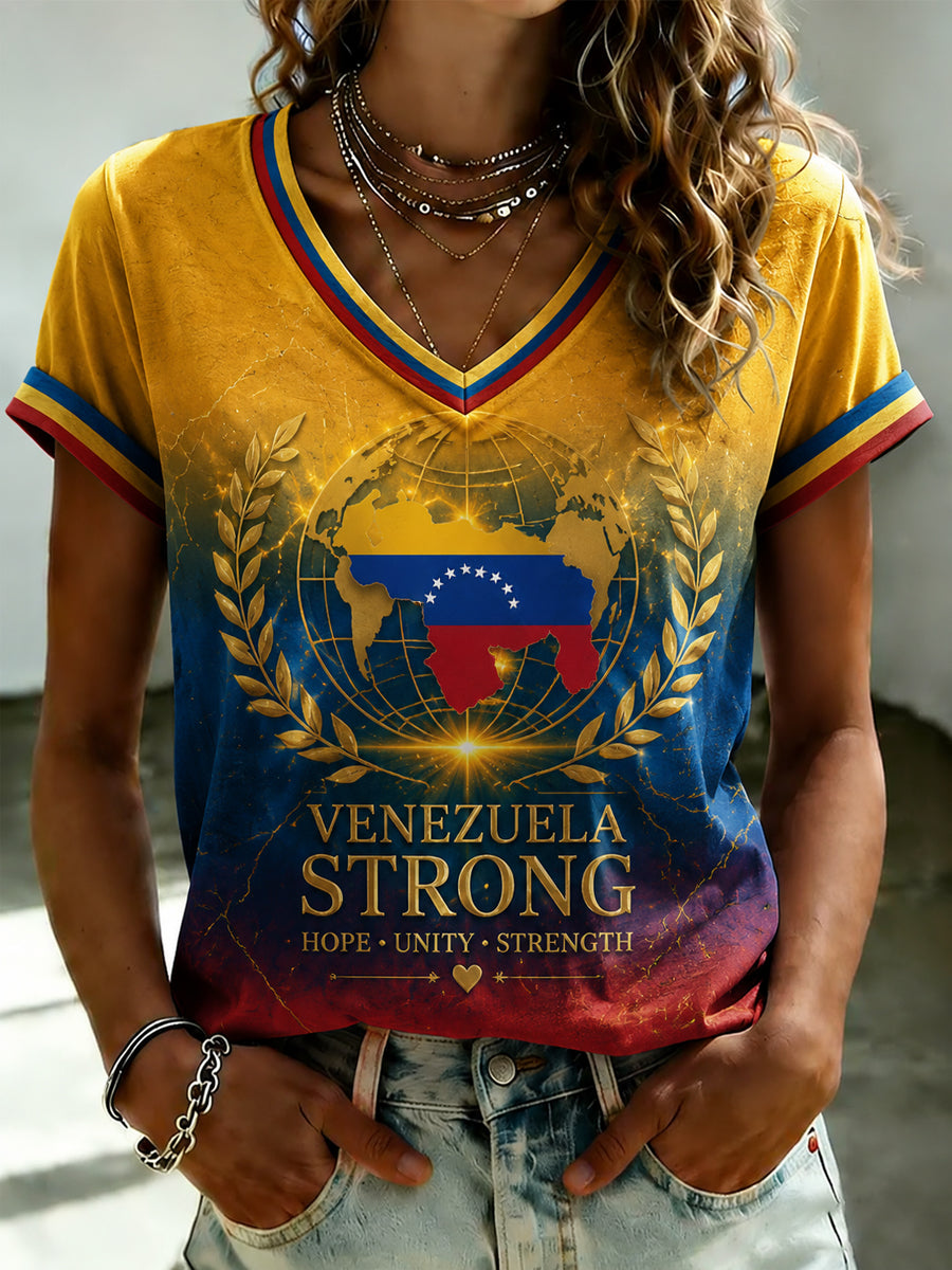 Women's VENEZUELA Printed V-neck T-shirt