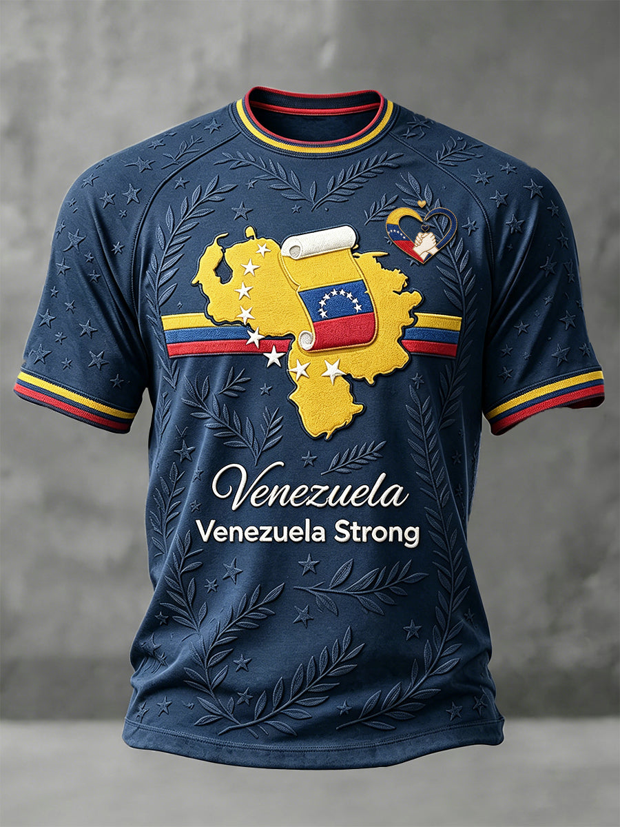 Men’s Deep Blue Venezuela Flag Print Casual T-shirt