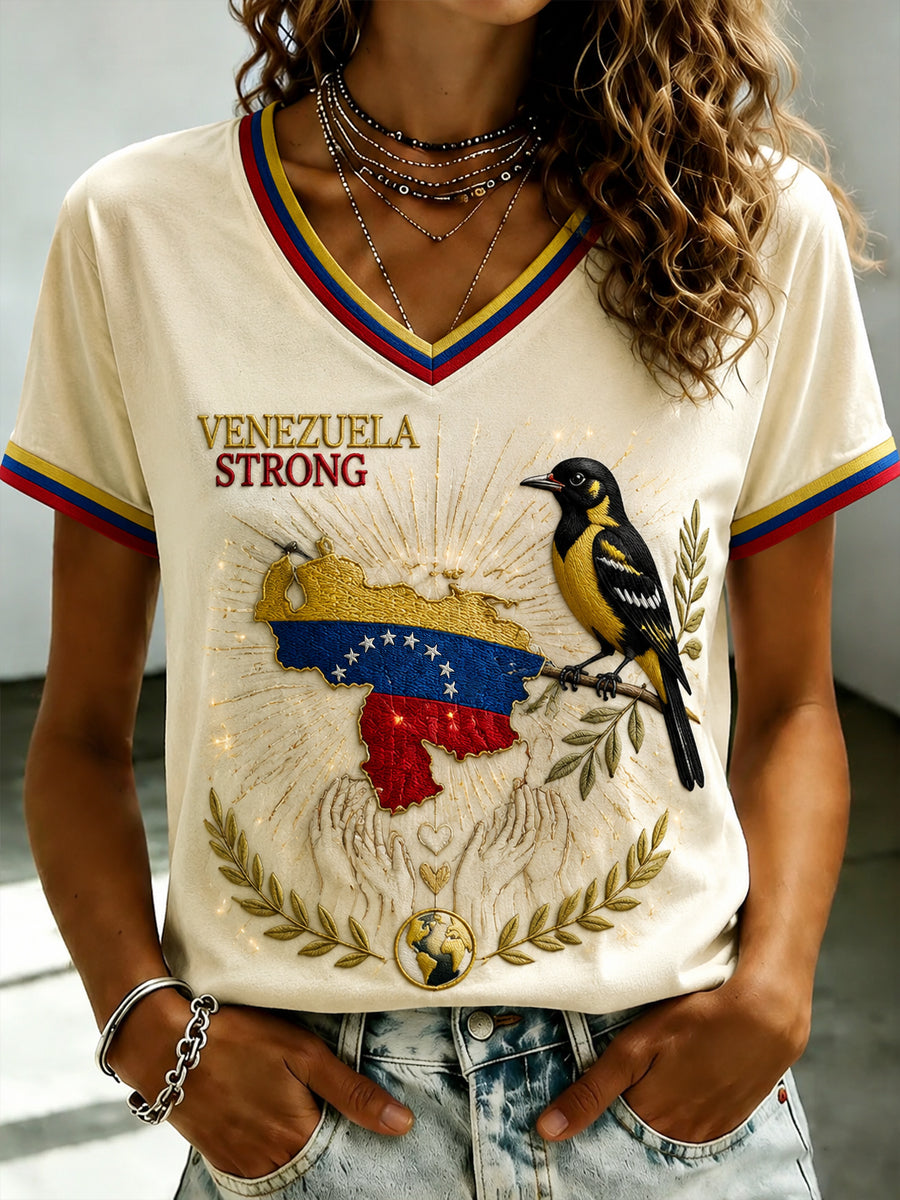 Women's VENEZUELA Printed V-neck T-shirt