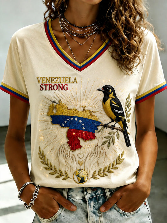 Women's VENEZUELA Printed V-neck T-shirt