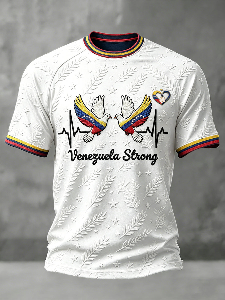 Men’s White Venezuela Dove of Peace Print Casual T-shirt