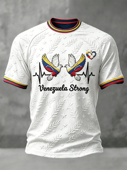 Men’s White Venezuela Dove of Peace Print Casual T-shirt